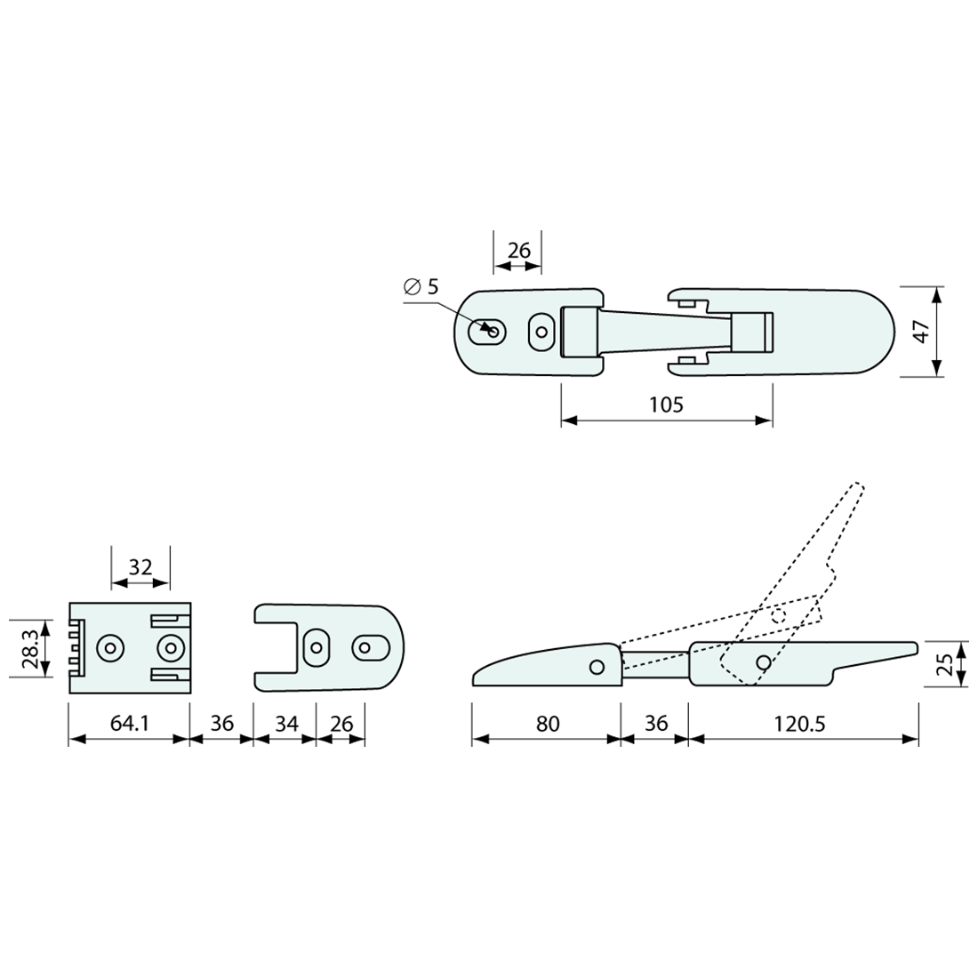 Lever Assisted Flexi Hold Down Latch Stainless Steel and Black Rubber 254mm